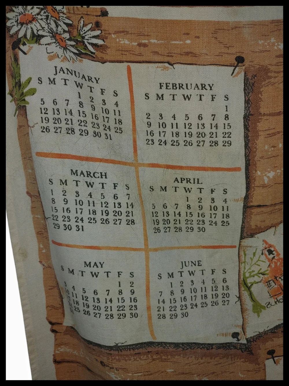 Vintage 1964 Printed Calendar Tea Towel